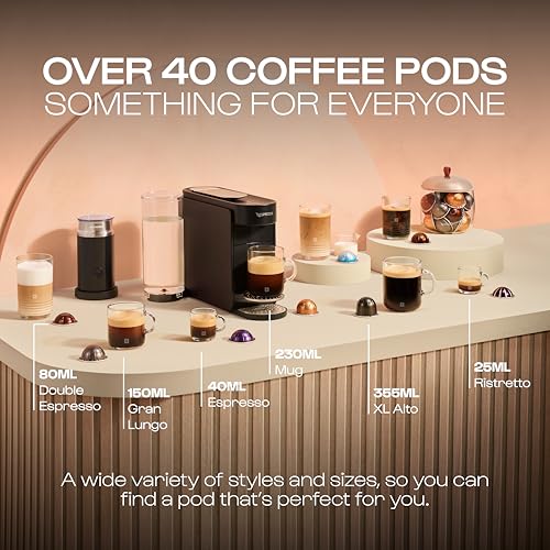 Nespresso Vertuo Up Coffee Pod Machine – One touch, Fast start, Precision brewing, 7 Cup Sizes, Premium Experience, Starter pod Set Included, Ink Black, by Krups - XN9404G0