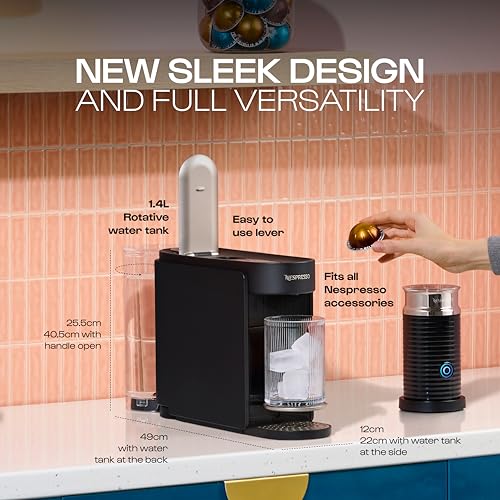 Nespresso Vertuo Up Coffee Pod Machine – One touch, Fast start, Precision brewing, 7 Cup Sizes, Premium Experience, Starter pod Set Included, Ink Black, by Krups - XN9404G0