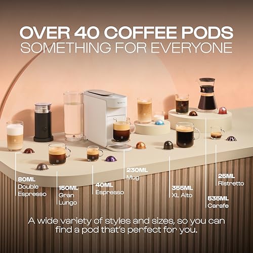 Nespresso Vertuo Up by De'Longhi, Coffee Pod Machine with Precision brewing, Fast Heat-Up, Compact Design, Make Espresso, Americano, latte and perfect for over ice coffee, White (ENV200.W)