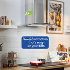 Russell Hobbs 90cm Curved Glass Cooker Hood in Stainless Steel with 3 Speed Settings, 1 x Carbon Filter, Extraction or Recirculation, 500m³/h Extraction Rate, A+ Energy Rating, RH90GCH92A1SS