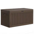 YITAHOME 303L Garden Outdoor Storage Box, HDPE Resin Deck Box with Lockable Lid & Side Handles, Waterproof Storage Bench for Patio Furniture, Cushions, Pool Gear & Garden Tools, Brown