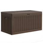 YITAHOME 303L Garden Outdoor Storage Box, HDPE Resin Deck Box with Lockable Lid & Side Handles, Waterproof Storage Bench for Patio Furniture, Cushions, Pool Gear & Garden Tools, Brown