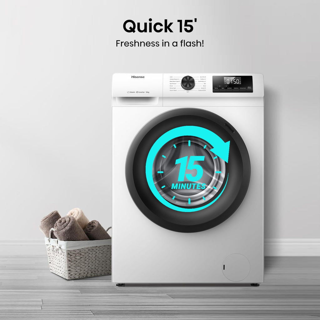 Hisense 1Q Series WF1Q8041BW Freestanding 8 KG Front Load Washing Durable Inverter Machine, Steam Wash, Quick Wash, 15 Washing Programs 1400 RPM White - Energy Rating A