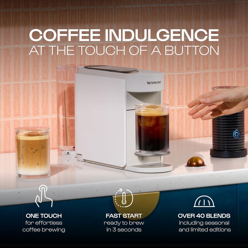 Nespresso Vertuo Up by De'Longhi, Coffee Pod Machine with Precision brewing, Fast Heat-Up, Compact Design, Make Espresso, Americano, latte and perfect for over ice coffee, White (ENV200.W)