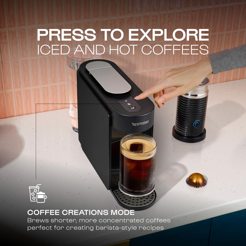 Nespresso Vertuo Up Coffee Pod Machine – One touch, Fast start, Precision brewing, 7 Cup Sizes, Premium Experience, Starter pod Set Included, Ink Black, by Krups - XN9404G0