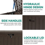 YITAHOME 303L Garden Outdoor Storage Box, HDPE Resin Deck Box with Lockable Lid & Side Handles, Waterproof Storage Bench for Patio Furniture, Cushions, Pool Gear & Garden Tools, Brown