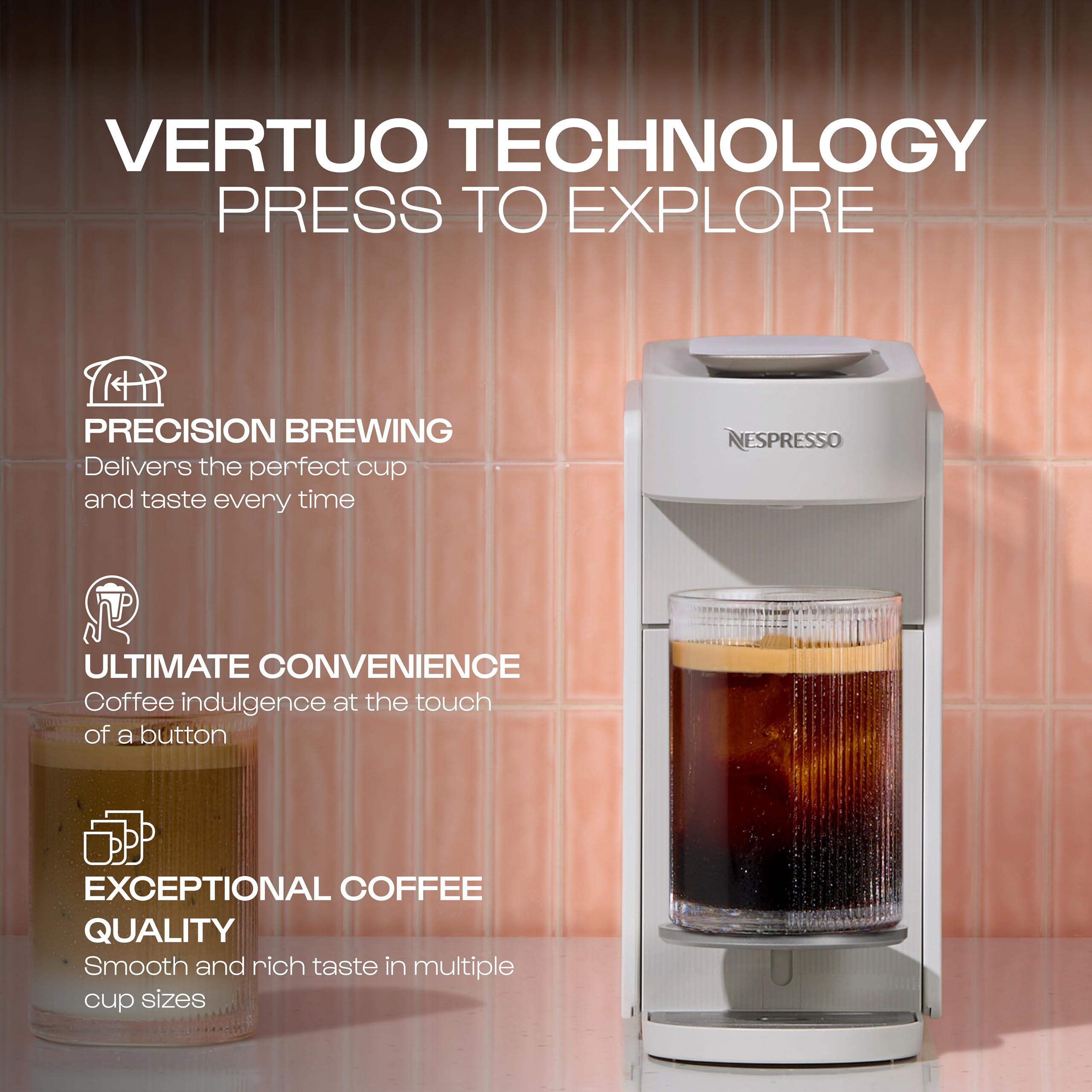 Nespresso Vertuo Up by De'Longhi, Coffee Pod Machine with Precision brewing, Fast Heat-Up, Compact Design, Make Espresso, Americano, latte and perfect for over ice coffee, White (ENV200.W)