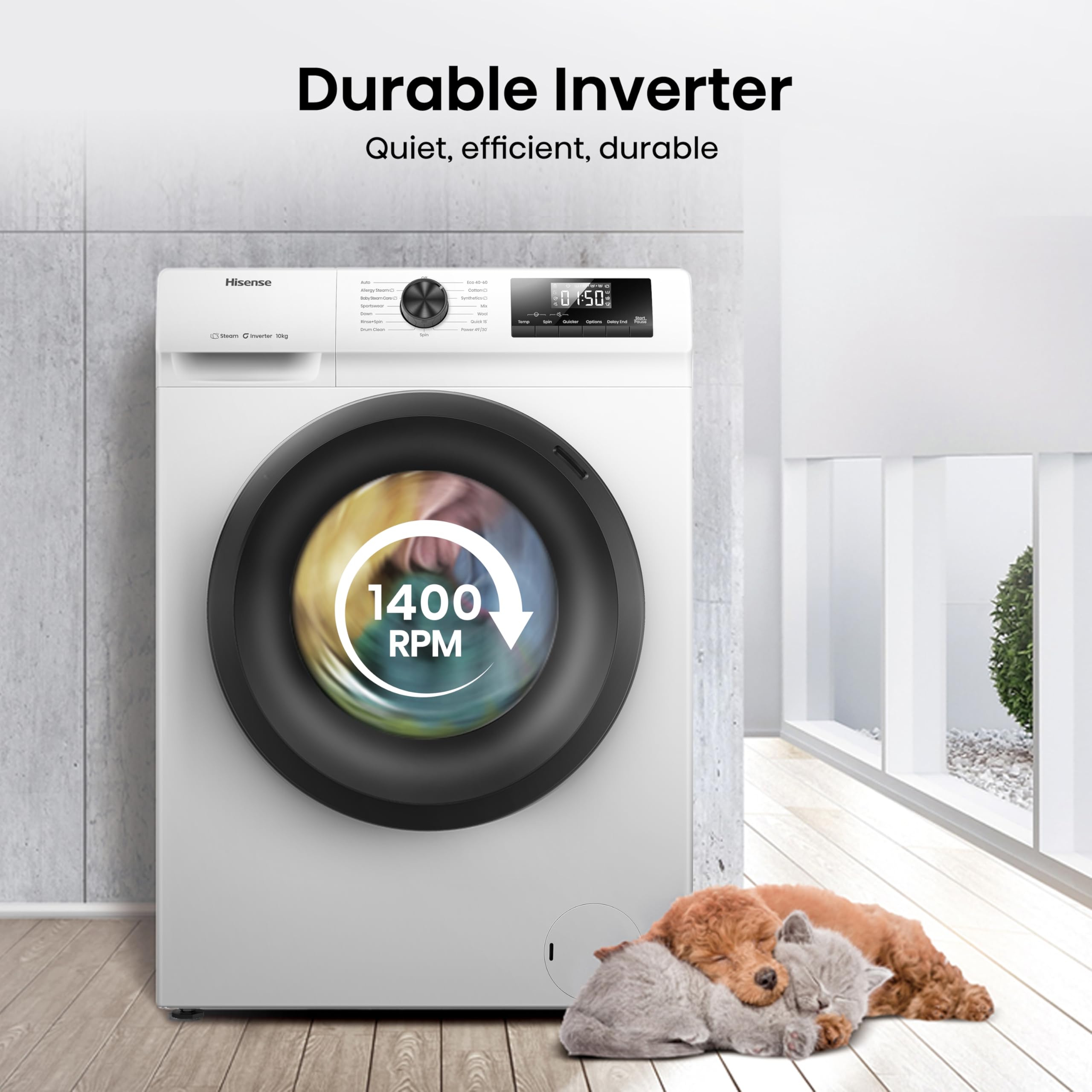 Hisense 1Q Series WF1Q8041BW Freestanding 8 KG Front Load Washing Durable Inverter Machine, Steam Wash, Quick Wash, 15 Washing Programs 1400 RPM White - Energy Rating A