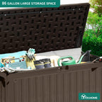 YITAHOME 303L Garden Outdoor Storage Box, HDPE Resin Deck Box with Lockable Lid & Side Handles, Waterproof Storage Bench for Patio Furniture, Cushions, Pool Gear & Garden Tools, Brown