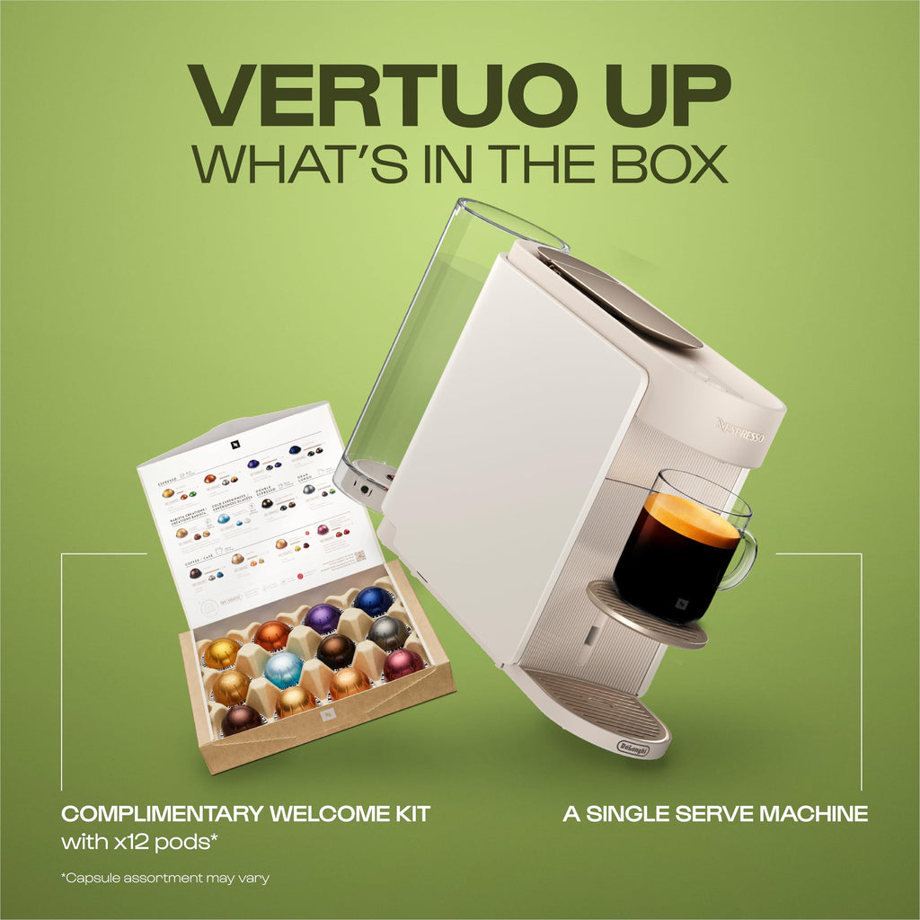 Nespresso Vertuo Up by De'Longhi, Coffee Pod Machine with Precision brewing, Fast Heat-Up, Compact Design, Make Espresso, Americano, latte and perfect for over ice coffee, White (ENV200.W)
