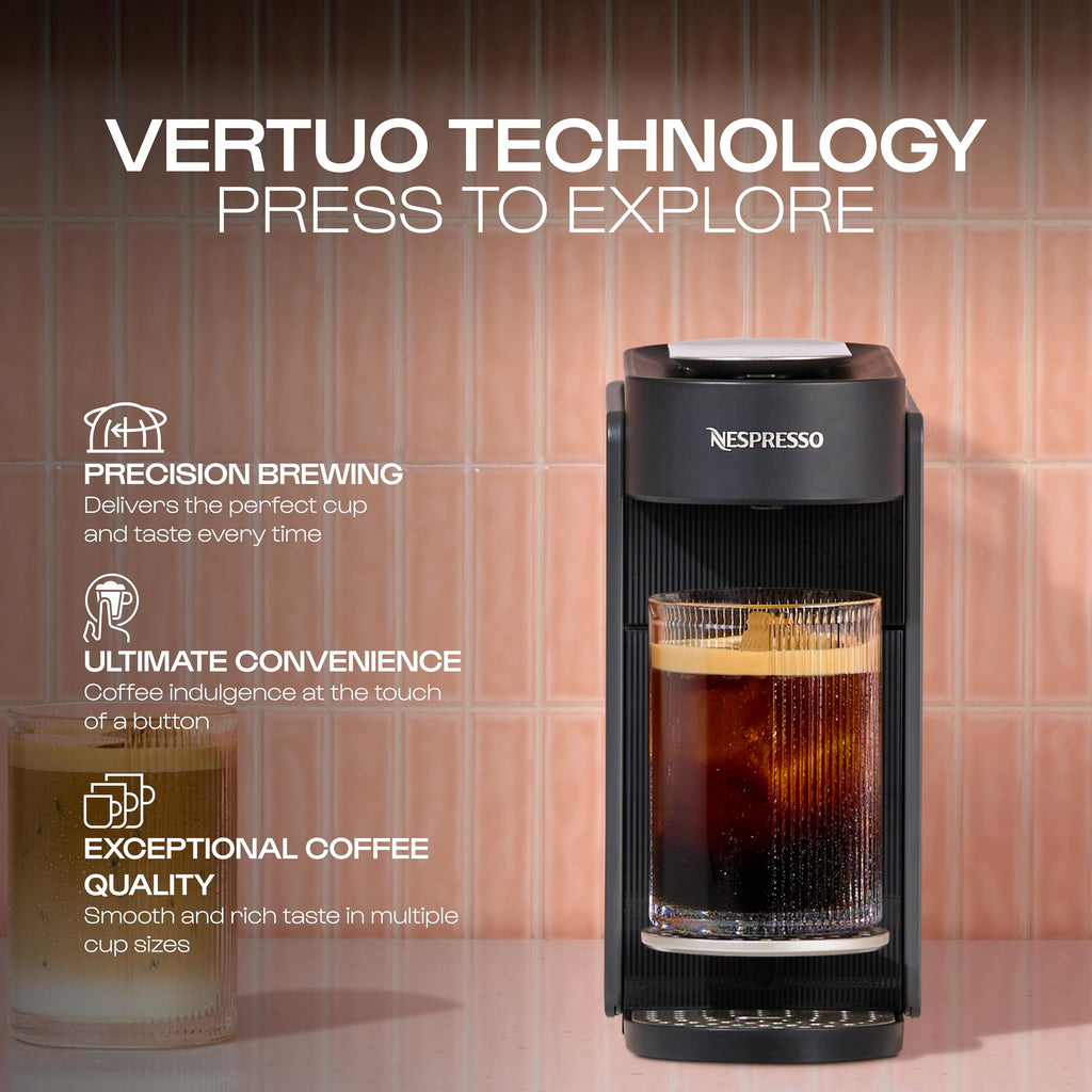 Nespresso Vertuo Up Coffee Pod Machine – One touch, Fast start, Precision brewing, 7 Cup Sizes, Premium Experience, Starter pod Set Included, Ink Black, by Krups - XN9404G0