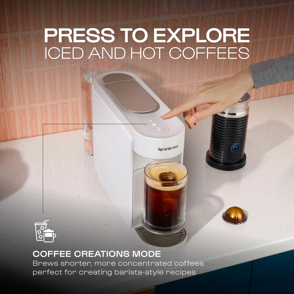 Nespresso Vertuo Up by De'Longhi, Coffee Pod Machine with Precision brewing, Fast Heat-Up, Compact Design, Make Espresso, Americano, latte and perfect for over ice coffee, White (ENV200.W)