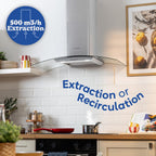 Russell Hobbs 90cm Curved Glass Cooker Hood in Stainless Steel with 3 Speed Settings, 1 x Carbon Filter, Extraction or Recirculation, 500m³/h Extraction Rate, A+ Energy Rating, RH90GCH92A1SS